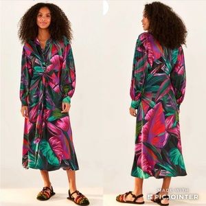 Farm Rio Midnight Leaves Lenzing Ecovero Viscose Midi Dress
